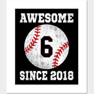 Kids 6Th Birthday Baseball Player 6 Years Old Sports Posters and Art